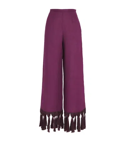 Taller Marmo Linen Fringed Marlino Trousers In Purple