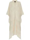 Taller Marmo Long Kaftan In Cotton With Horizontal Stripes In Beige