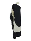 TALLER MARMO LONG RELAXED BLACK AND WHITE ONE-SHOULDER DRESS IN ACETATE BLEND WOMAN