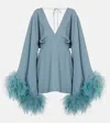 Shop Taller Marmo Magnifique Feather-trimmed Minidress In Cloud