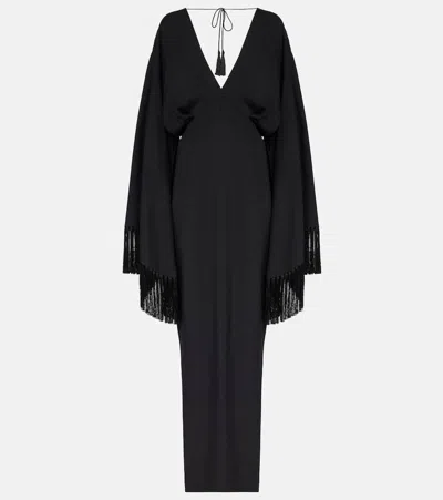 Taller Marmo Magnifique Fringed Crêpe Gown In Black