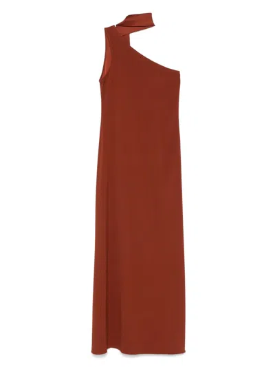 Taller Marmo Fringe Detail One-shoulder Maxi Dress In Red