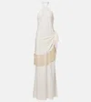 Taller Marmo Meteora Tasseled Layered Crepe Halterneck Gown In White
