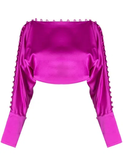Taller Marmo Mila Cropped Button Blouse In Violett