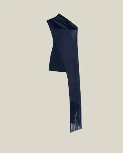 Taller Marmo Berenson Fringed Asymmetric Mini Dress In Blue