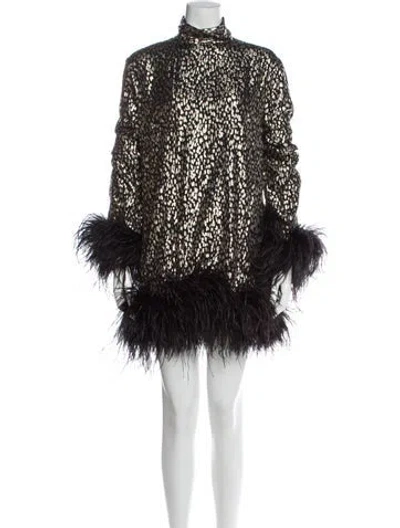 Pre-owned Taller Marmo Mock Neck Mini Dress In Gold