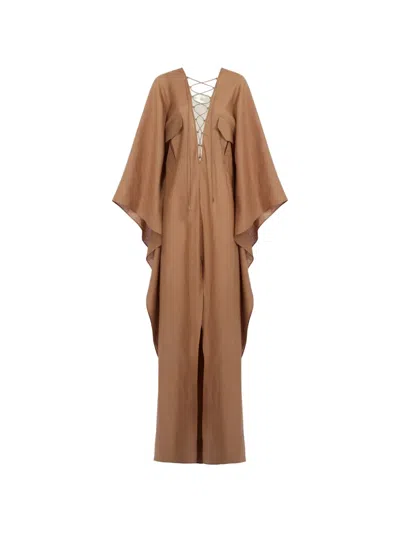 Taller Marmo Mojave Lace-up Kaftan Maxi Dress In Brown