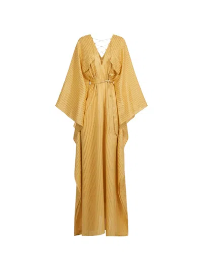 Taller Marmo Mojave Lace-up Kaftan Maxi Dress In Gold