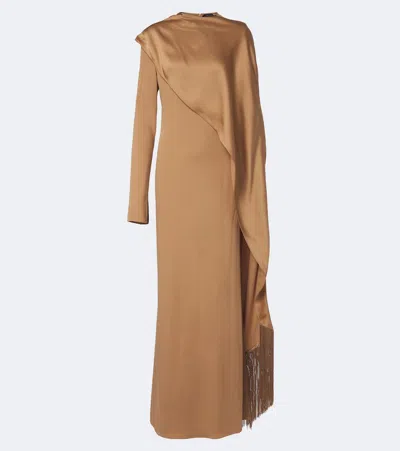 Taller Marmo Mounia Caped Crêpe Cady Gown In Beige