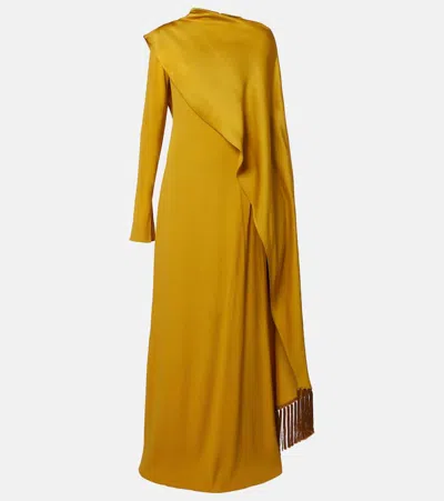 Taller Marmo Womens Amber Mounia Fringed Stretch-woven Maxi Dress In Yellow