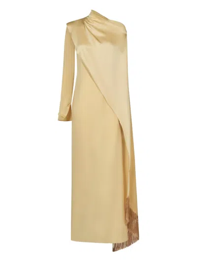 Taller Marmo Mounia Draped Fringe Maxi Dress In Brown