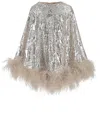 Taller Marmo Sequinned Feather-trim Nassau Mini Dress In Grey