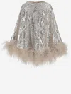 Taller Marmo Sequinned Feather-trim Nassau Mini Dress In Silver