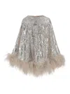 Taller Marmo Sequinned Feather-trim Nassau Mini Dress In Neutrals