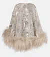 Taller Marmo Sequinned Feather-trim Nassau Mini Dress In Silver