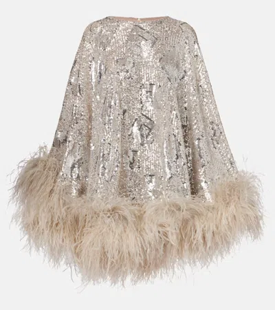 TALLER MARMO NASSAU SEQUINED FEATHER-TRIMMED CAPE