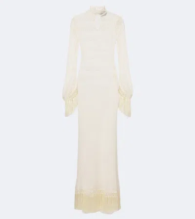 Taller Marmo New Mexico Fringed Cotton Maxi Dress In White