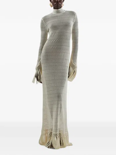 Taller Marmo New Mexico Fringe-trimmed Dress In Neutral