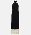 Taller Marmo Nina Fringed Cady Halterneck Midi Dress In Black