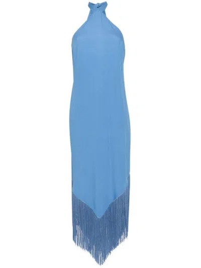 Taller Marmo Halterneck Fringed Maxi Dress In Blue
