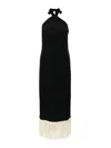 Taller Marmo Nina Fringed Cady Halterneck Midi Dress In Negro