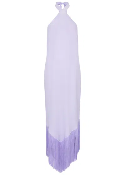 Taller Marmo Nina Halterneck Fringed Maxi Dress In Lilac