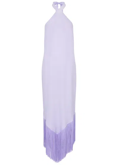 Taller Marmo Halterneck Fringed Maxi Dress In Violet