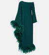 Taller Marmo One-shoulder Feathered Sequined Gown In Beige