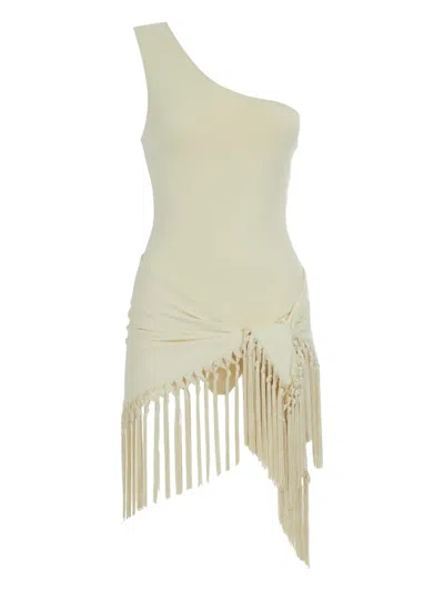 Taller Marmo One-shoulder Fringe Swimsuit In Neutral