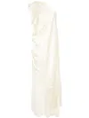 Taller Marmo Berenson Draped One-shoulder Fringed Crepe Gown In White