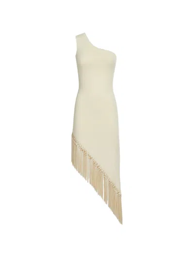 Taller Marmo One-shoulder Mini Dress With Fringe Trim In Bianco