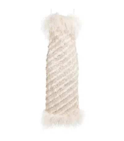 Taller Marmo Ostrich Feather Sunset Boulevard Midi Dress In Neutral