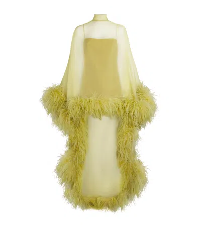 Taller Marmo Ostrich Feather-trim Daisy Mini Dress In Green
