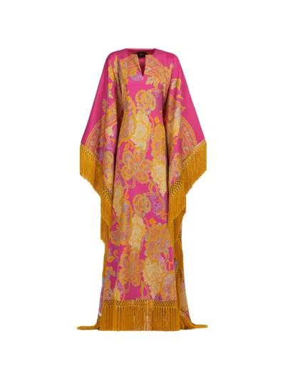 Taller Marmo Pahlavi Kaftan Fringed Dress In Pink