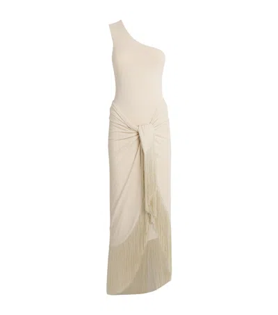 Taller Marmo Pareo-detail One-shoulder Swimsuit In Neutral