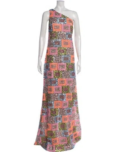 Pre-owned Taller Marmo Patterned Long Dress In Pink