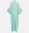Taller Marmo Penelope Feather-trimmed Silk Kaftan In Blue