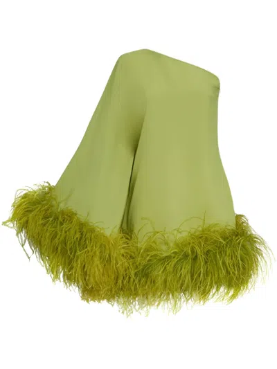 Taller Marmo Piccolo Ubud Feather-trim Minidress In Green