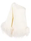 Taller Marmo Piccolo Ubud One-shoulder Feather-trimmed Crepe Mini Dress In White