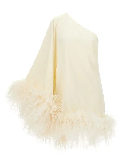 Taller Marmo Piccolo Ubud One-shoulder Feather-trimmed Crepe Mini Dress In White