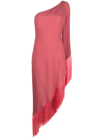 Taller Marmo Pink Pink Asymmetric Fringed Midi Dress