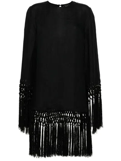 Taller Marmo Pre Linen Fringe Dress In Black