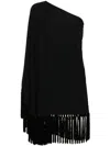 Taller Marmo Fringed Cape-style Short Dress In Black