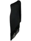Taller Marmo Aventador Fringed One-shoulder Midi Dress In Black