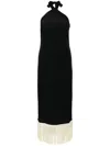 Taller Marmo Nina Fringed Cady Halterneck Midi Dress In Black