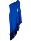 Taller Marmo Asymmetrical Fringed One-shoulder Dress In Blue
