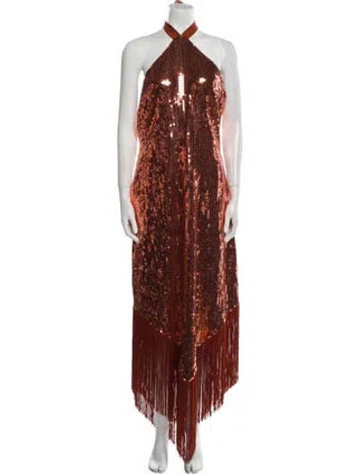 Pre-owned Taller Marmo Printed Long Dress In Orange