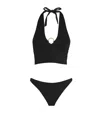Taller Marmo Ring-gathered Crocodile Bikini In Black