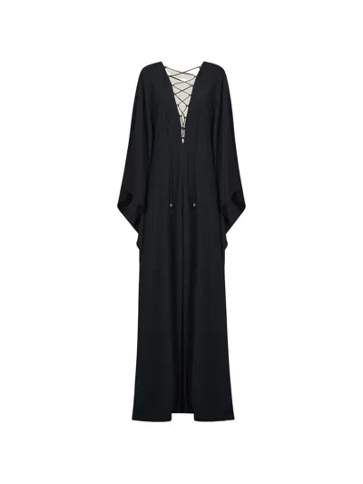 Taller Marmo Sahara Lace-up Kaftan Dress In Black