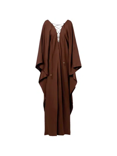 Taller Marmo Sahara Lace-up Kaftan Dress In Brown